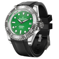 Thumbnail for Oceaneva Mens Deep Marine Explorer II Damascus Steel Watch Green Dial - DM200GR Automatic watches, Black FKM rubber strap, damascus steel, Damascus Steel Watch, Diver watch