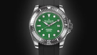 Thumbnail for Oceaneva Mens Deep Marine Explorer II Damascus Steel Watch Green Dial - DM200GR Automatic watches, Black FKM rubber strap, damascus steel, Damascus Steel Watch, Diver watch