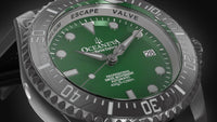 Thumbnail for Oceaneva Mens Deep Marine Explorer II Damascus Steel Watch Green Dial - DM200GR Automatic watches, Black FKM rubber strap, damascus steel, Damascus Steel Watch, Diver watch