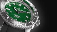 Thumbnail for Oceaneva Mens Deep Marine Explorer II Damascus Steel Watch Green Dial - DM200GR Automatic watches, Black FKM rubber strap, damascus steel, Damascus Steel Watch, Diver watch