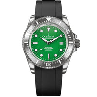 Thumbnail for Oceaneva Mens Deep Marine Explorer II Damascus Steel Watch Green Dial - DM200GR Automatic watches, Black FKM rubber strap, damascus steel, Damascus Steel Watch, Diver watch