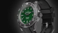 Thumbnail for Oceaneva Mens Deep Marine Explorer II Damascus Steel Watch Green Dial - DM200GR Automatic watches, Black FKM rubber strap, damascus steel, Damascus Steel Watch, Diver watch