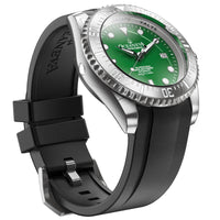 Thumbnail for Oceaneva Mens Deep Marine Explorer II Damascus Steel Watch Green Dial - DM200GR Automatic watches, Black FKM rubber strap, damascus steel, Damascus Steel Watch, Diver watch