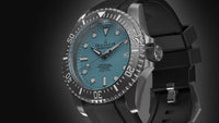 Thumbnail for Oceaneva Mens Deep Marine Explorer II Sky Blue Dial Damascus Steel Watch - DM200LBL-BlackStrap Automatic watches, Black FKM rubber strap, damascus steel, Damascus Steel Watch, Diver watch