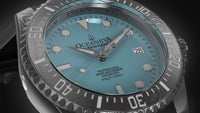 Thumbnail for Oceaneva Mens Deep Marine Explorer II Sky Blue Dial Damascus Steel Watch - DM200LBL-BlackStrap Automatic watches, Black FKM rubber strap, damascus steel, Damascus Steel Watch, Diver watch