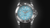 Thumbnail for Oceaneva Mens Deep Marine Explorer II Sky Blue Dial Damascus Steel Watch - DM200LBL-BlackStrap Automatic watches, Black FKM rubber strap, damascus steel, Damascus Steel Watch, Diver watch