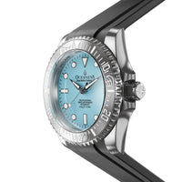 Thumbnail for Oceaneva Mens Deep Marine Explorer II Sky Blue Dial Damascus Steel Watch - DM200LBL-BlackStrap Automatic watches, Black FKM rubber strap, damascus steel, Damascus Steel Watch, Diver watch