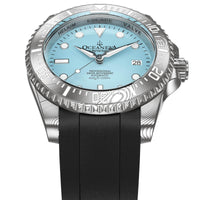Thumbnail for Oceaneva Mens Deep Marine Explorer II Sky Blue Dial Damascus Steel Watch - DM200LBL-BlackStrap Automatic watches, Black FKM rubber strap, damascus steel, Damascus Steel Watch, Diver watch