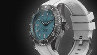 Thumbnail for Oceaneva Mens Deep Marine Explorer II Damascus Steel Watch Sky Blue Dial White Rubber - DM200LBL-WhiteStrap Automatic watches, damascus steel, Damascus Steel Watch, Diver watch, White FKM rubber strap