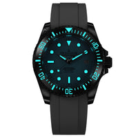 Thumbnail for Oceaneva Mens Deep Marine Explorer II Damascus Steel Watch Sky Blue Dial White Rubber - DM200LBL-WhiteStrap Automatic watches, damascus steel, Damascus Steel Watch, Diver watch, White FKM rubber strap
