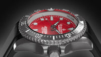 Thumbnail for Oceaneva Mens Deep Marine Explorer II Damascus Steel Watch Red Dial - DM200RD Automatic watches, Black FKM rubber strap, damascus steel, Damascus Steel Watch, Diver watch