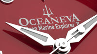 Thumbnail for Oceaneva Mens Deep Marine Explorer II Damascus Steel Watch Red Dial - DM200RD Automatic watches, Black FKM rubber strap, damascus steel, Damascus Steel Watch, Diver watch