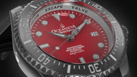 Thumbnail for Oceaneva Mens Deep Marine Explorer II Damascus Steel Watch Red Dial - DM200RD Automatic watches, Black FKM rubber strap, damascus steel, Damascus Steel Watch, Diver watch