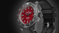 Thumbnail for Oceaneva Mens Deep Marine Explorer II Damascus Steel Watch Red Dial - DM200RD Automatic watches, Black FKM rubber strap, damascus steel, Damascus Steel Watch, Diver watch
