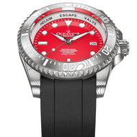 Thumbnail for Oceaneva Mens Deep Marine Explorer II Damascus Steel Watch Red Dial - DM200RD Automatic watches, Black FKM rubber strap, damascus steel, Damascus Steel Watch, Diver watch