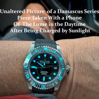 Thumbnail for Oceaneva Mens Deep Marine Explorer II Damascus Steel Watch Red Dial - DM200RD Automatic watches, Black FKM rubber strap, damascus steel, Damascus Steel Watch, Diver watch