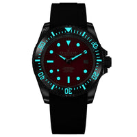 Thumbnail for Oceaneva Mens Deep Marine Explorer II Damascus Steel Watch Red Dial - DM200RD Automatic watches, Black FKM rubber strap, damascus steel, Damascus Steel Watch, Diver watch