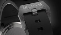Thumbnail for Oceaneva Mens Deep Marine Explorer II Damascus Steel Watch Red Dial - DM200RD Automatic watches, Black FKM rubber strap, damascus steel, Damascus Steel Watch, Diver watch