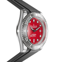 Thumbnail for Oceaneva Mens Deep Marine Explorer II Damascus Steel Watch Red Dial - DM200RD Automatic watches, Black FKM rubber strap, damascus steel, Damascus Steel Watch, Diver watch