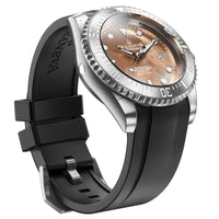 Thumbnail for Oceaneva Mens Deep Marine Explorer II Rose Gold Damascus Steel Dial Watch Rubber - DM200RGDM Automatic watches, Black FKM rubber strap, damascus steel, Damascus Steel Watch, Diver watch
