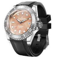 Thumbnail for Oceaneva Mens Deep Marine Explorer II Rose Gold Damascus Steel Dial Watch Rubber - DM200RGDM Automatic watches, Black FKM rubber strap, damascus steel, Damascus Steel Watch, Diver watch