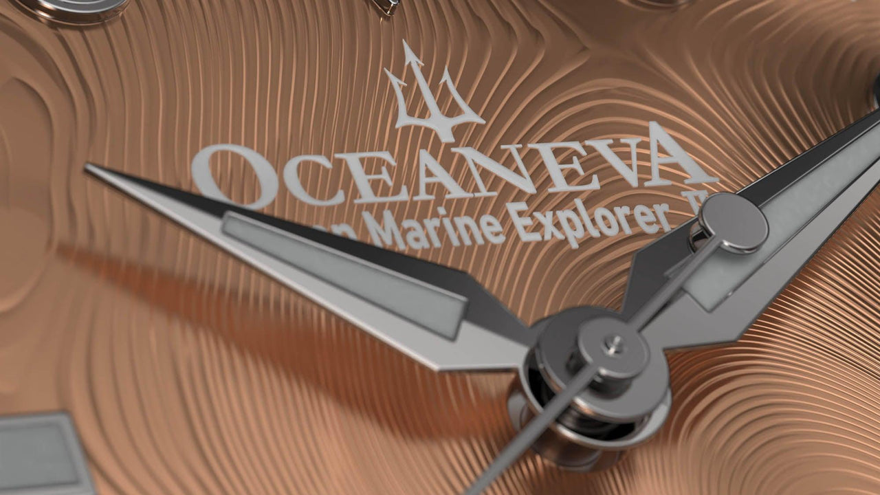 Oceaneva Mens Deep Marine Explorer II Rose Gold Damascus Steel Dial Watch Rubber - DM200RGDM Automatic watches, Black FKM rubber strap, damascus steel, Damascus Steel Watch, Diver watch