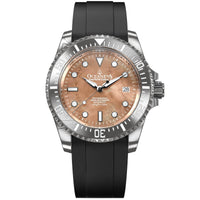 Thumbnail for Oceaneva Mens Deep Marine Explorer II Rose Gold Damascus Steel Dial Watch Rubber - DM200RGDM Automatic watches, Black FKM rubber strap, damascus steel, Damascus Steel Watch, Diver watch