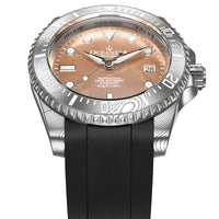 Thumbnail for Oceaneva Mens Deep Marine Explorer II Rose Gold Damascus Steel Dial Watch Rubber - DM200RGDM Automatic watches, Black FKM rubber strap, damascus steel, Damascus Steel Watch, Diver watch