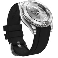 Thumbnail for Oceaneva Mens Deep Marine Explorer II Silver Damascus Steel Dial Watch Rubber Strap - DM200SVDM-Black Strap Automatic watches, Black FKM rubber strap, damascus steel, Damascus Steel Watch, Diver watch