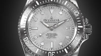 Thumbnail for Oceaneva Mens Deep Marine Explorer II Silver Damascus Steel Dial Watch Rubber Strap - DM200SVDM-Black Strap Automatic watches, Black FKM rubber strap, damascus steel, Damascus Steel Watch, Diver watch