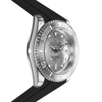Thumbnail for Oceaneva Mens Deep Marine Explorer II Silver Damascus Steel Dial Watch Rubber Strap - DM200SVDM-Black Strap Automatic watches, Black FKM rubber strap, damascus steel, Damascus Steel Watch, Diver watch