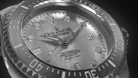 Thumbnail for Oceaneva Mens Deep Marine Explorer II Silver Damascus Steel Dial Watch Rubber Strap - DM200SVDM-Black Strap Automatic watches, Black FKM rubber strap, damascus steel, Damascus Steel Watch, Diver watch