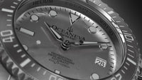 Thumbnail for Oceaneva Mens Deep Marine Explorer II Silver Damascus Steel Dial Watch Rubber Strap - DM200SVDM-Black Strap Automatic watches, Black FKM rubber strap, damascus steel, Damascus Steel Watch, Diver watch