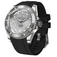 Thumbnail for Oceaneva Mens Deep Marine Explorer II Silver Damascus Steel Dial Watch Rubber Strap - DM200SVDM-Black Strap Automatic watches, Black FKM rubber strap, damascus steel, Damascus Steel Watch, Diver watch