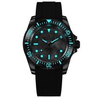 Thumbnail for Oceaneva Mens Deep Marine Explorer II Silver Damascus Steel Dial Watch Rubber Strap - DM200SVDM-Black Strap Automatic watches, Black FKM rubber strap, damascus steel, Damascus Steel Watch, Diver watch