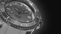 Thumbnail for Oceaneva Mens Deep Marine Explorer II Silver Damascus Steel Dial Watch White Rubber - DM200SVDM-White Strap Automatic watches, damascus steel, Damascus Steel Watch, Diver watch, White FKM rubber strap
