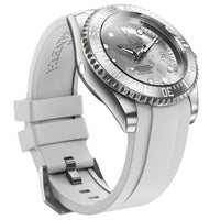 Thumbnail for Oceaneva Mens Deep Marine Explorer II Silver Damascus Steel Dial Watch White Rubber - DM200SVDM-White Strap Automatic watches, damascus steel, Damascus Steel Watch, Diver watch, White FKM rubber strap