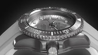 Thumbnail for Oceaneva Mens Deep Marine Explorer II Silver Damascus Steel Dial Watch White Rubber - DM200SVDM-White Strap Automatic watches, damascus steel, Damascus Steel Watch, Diver watch, White FKM rubber strap