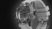 Thumbnail for Oceaneva Mens Deep Marine Explorer II Silver Damascus Steel Dial Watch White Rubber - DM200SVDM-White Strap Automatic watches, damascus steel, Damascus Steel Watch, Diver watch, White FKM rubber strap