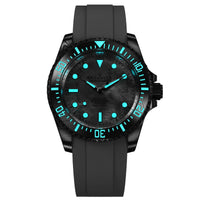 Thumbnail for Oceaneva Mens Deep Marine Explorer II Silver Damascus Steel Dial Watch White Rubber - DM200SVDM-White Strap Automatic watches, damascus steel, Damascus Steel Watch, Diver watch, White FKM rubber strap
