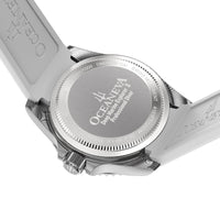 Thumbnail for Oceaneva Mens Deep Marine Explorer II Silver Damascus Steel Dial Watch White Rubber - DM200SVDM-White Strap Automatic watches, damascus steel, Damascus Steel Watch, Diver watch, White FKM rubber strap