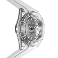 Thumbnail for Oceaneva Mens Deep Marine Explorer II Silver Damascus Steel Dial Watch White Rubber - DM200SVDM-White Strap Automatic watches, damascus steel, Damascus Steel Watch, Diver watch, White FKM rubber strap