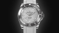Thumbnail for Oceaneva Mens Deep Marine Explorer II Silver Damascus Steel Dial Watch White Rubber - DM200SVDM-White Strap Automatic watches, damascus steel, Damascus Steel Watch, Diver watch, White FKM rubber strap