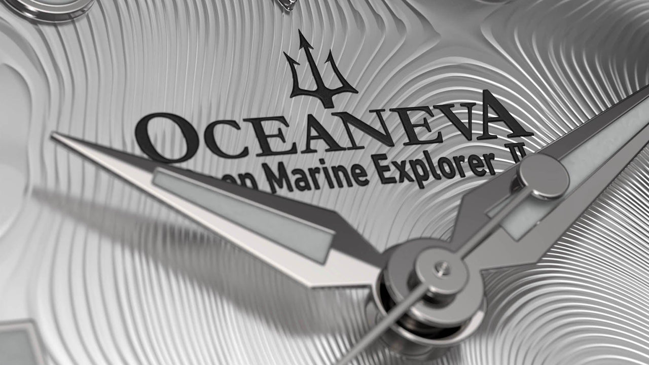 Oceaneva Mens Deep Marine Explorer II Silver Damascus Steel Dial Watch White Rubber - DM200SVDM-White Strap Automatic watches, damascus steel, Damascus Steel Watch, Diver watch, White FKM rubber strap