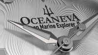 Thumbnail for Oceaneva Mens Deep Marine Explorer II Silver Damascus Steel Dial Watch White Rubber - DM200SVDM-White Strap Automatic watches, damascus steel, Damascus Steel Watch, Diver watch, White FKM rubber strap