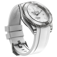 Thumbnail for Oceaneva Mens Deep Marine Explorer II White Dial Damascus Steel Watch - DM200WH Automatic watches, damascus steel, Damascus Steel Watch, Diver watch, White FKM rubber strap