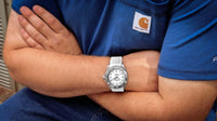 Thumbnail for Oceaneva Mens Deep Marine Explorer II White Dial Damascus Steel Watch - DM200WH Automatic watches, damascus steel, Damascus Steel Watch, Diver watch, White FKM rubber strap