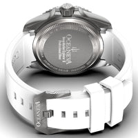 Thumbnail for Oceaneva Mens Deep Marine Explorer II White Dial Damascus Steel Watch - DM200WH Automatic watches, damascus steel, Damascus Steel Watch, Diver watch, White FKM rubber strap