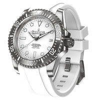 Thumbnail for Oceaneva Mens Deep Marine Explorer II White Dial Damascus Steel Watch - DM200WH Automatic watches, damascus steel, Damascus Steel Watch, Diver watch, White FKM rubber strap