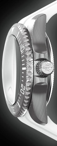 Thumbnail for Oceaneva Mens Deep Marine Explorer II White Dial Damascus Steel Watch - DM200WH Automatic watches, damascus steel, Damascus Steel Watch, Diver watch, White FKM rubber strap